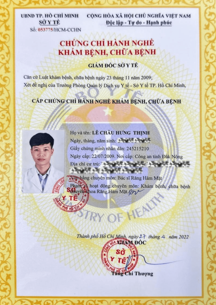 Bằng cấp bác sĩ Thịnh Bằng cấp bác sĩ Thịnh