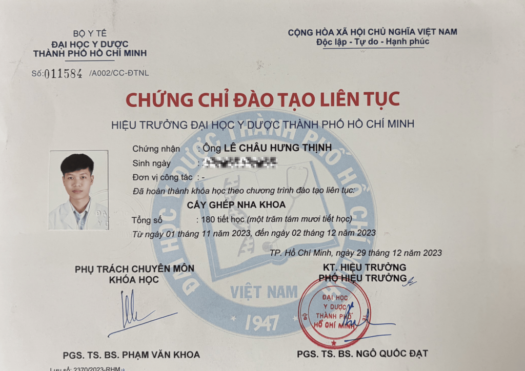 Bằng cấp bác sĩ Thịnh Bằng cấp bác sĩ Thịnh