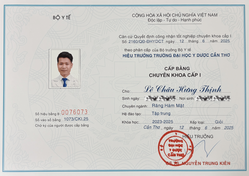 Bằng cấp bác sĩ Thịnh Bằng cấp bác sĩ Thịnh